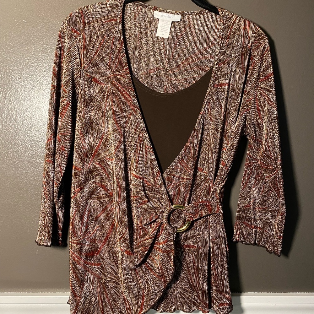 Dressbarn Brown and Red wrap top